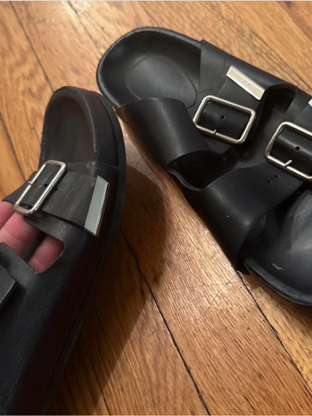 Givenchy Black Leather Double Buckle Slides display picture 2